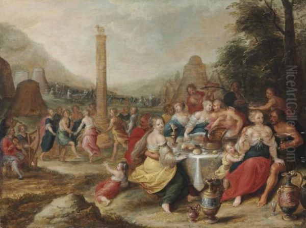 The Israelites Worshiping The Golden Calf Oil Painting by Frans II Francken