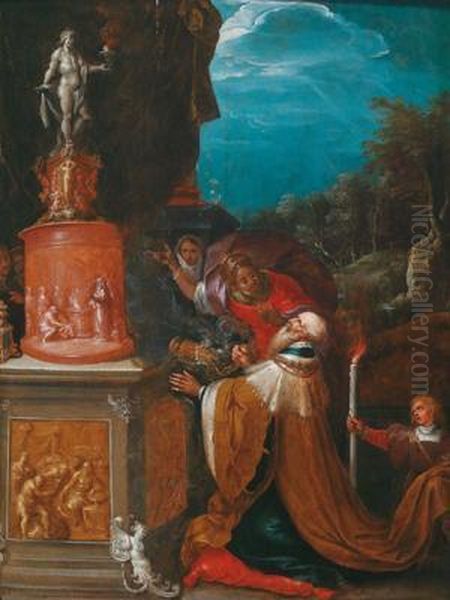 Salomone Adora Gli Idoli Oil Painting by Frans II Francken