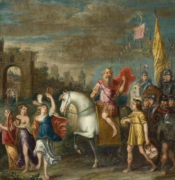 David Tenant La Tete Degoliath Oil Painting by Frans II Francken