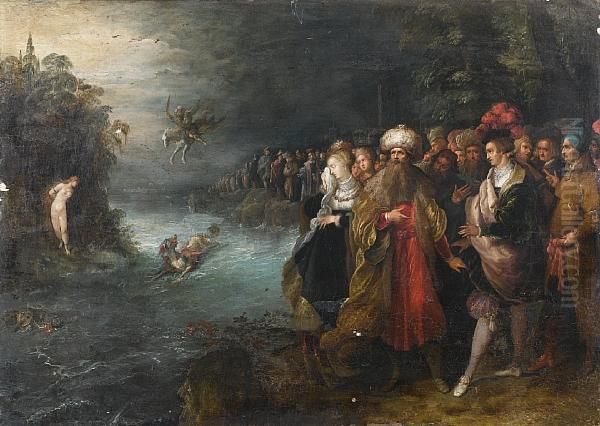 Perseus And Andromeda With Villagers On Theriverbank Oil Painting by Frans II Francken