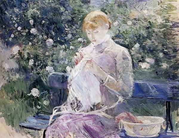 Pasie sewing in Bougival's Garden 1881 Oil Painting by Berthe Morisot