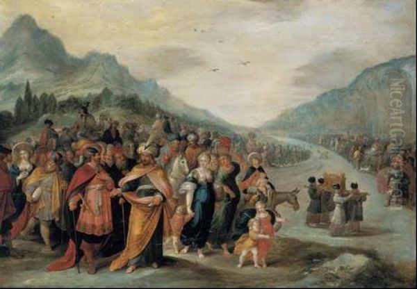 A) Il Trasporto Dell'arca B) Il Passaggio Del Mar Rosso Oil Painting by Frans II Francken