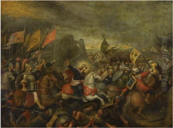 St James The Greater At The Battle Of Clavijo Oil Painting by Frans II Francken