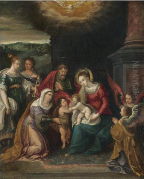 The Holy Family With The Infant 
Saint John The Baptist And Saintselizabeth, Catherine Of Alexandria And 
Mary Magadelene Oil Painting by Frans II Francken