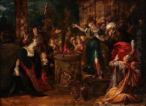 Scene De Sacrifice Antique Oil Painting by Frans II Francken