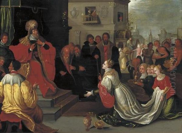 Solomon And The Queen Of Sheba Oil Painting by Frans II Francken