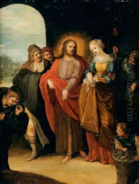 Le Christ Et La Femme Adultere Oil Painting by Frans II Francken