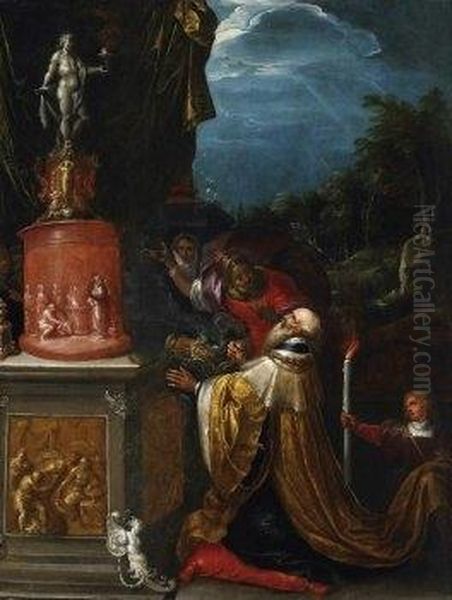 Solomons Idolatry Oil Painting by Frans II Francken