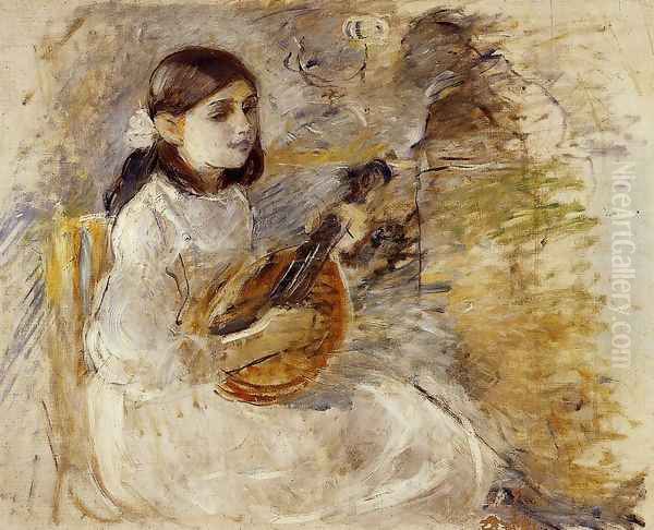 Girl Playing The Mandolin Oil Painting by Berthe Morisot