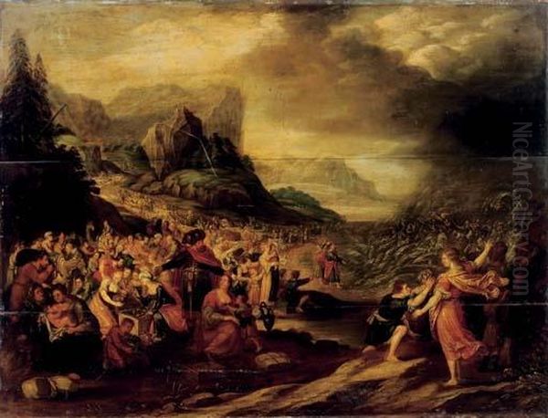 The Destruction Of The Pharaoh's Army In The Red Sea Oil Painting by Frans II Francken