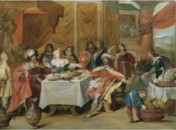 The Banquet Of Esther Oil Painting by Frans II Francken