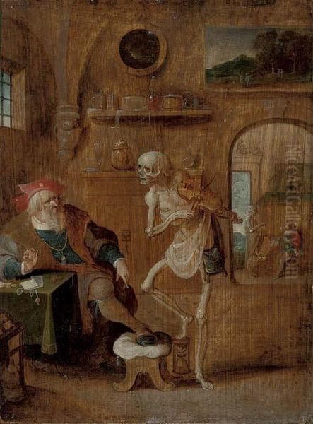 Death And The Miser Oil Painting by Frans II Francken