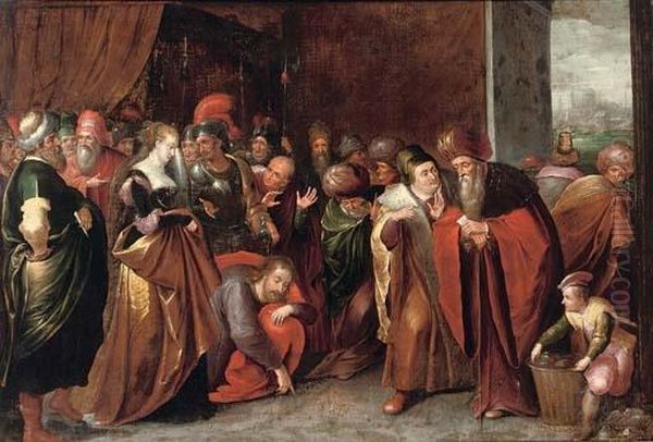 Christ And The Woman Taken In Adultery Oil Painting by Frans II Francken