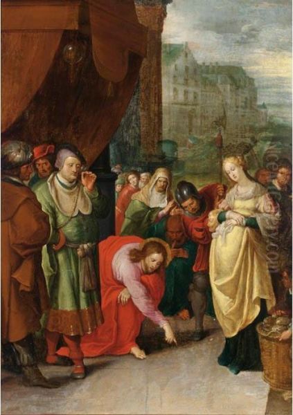 Christ And The Woman Taken In Adultery Oil Painting by Frans II Francken