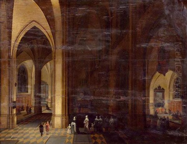 Church Interior By Night. Oil Painting by Frans II Francken