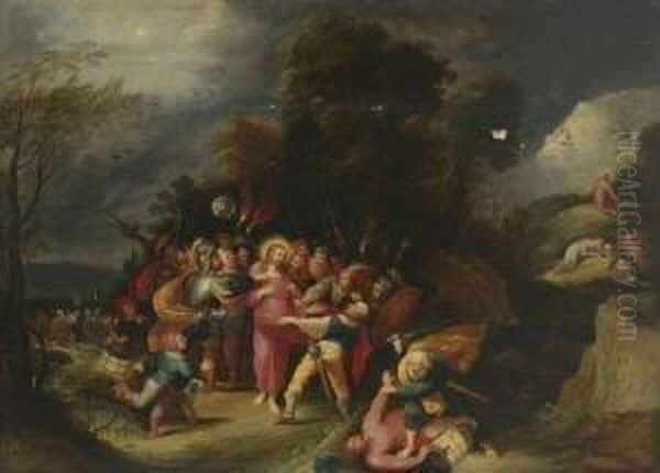 Die Gefangennahme Christi Mit
 Judaskuss. Oil Painting by Frans II Francken