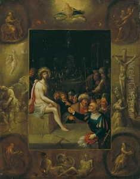 Die Verspottung Christi, Umgeben Von Grisaillen Oil Painting by Frans II Francken