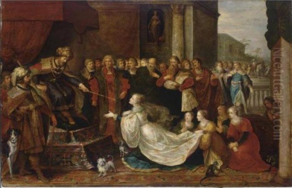 Esther Before Ahasuerus (esther V:2-34) Oil Painting by Frans II Francken