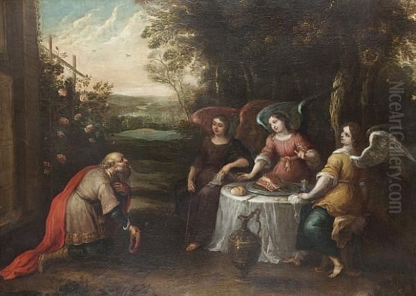 Abraham And The Three Angels Oil Painting by Frans II Francken