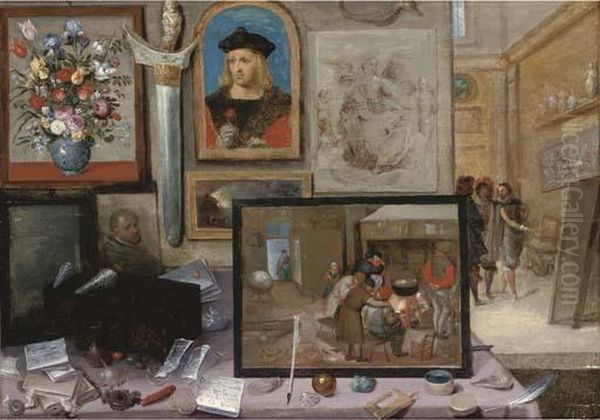 The Interior Of An Artist's Studio, With The Artist Showing Hiswork In The Background Oil Painting by Frans II Francken