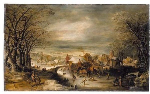 Winter Landscape Oil Painting by Frans II Francken