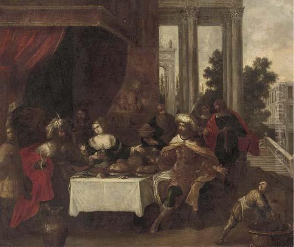 The Banquet Of Esther Oil Painting by Frans II Francken