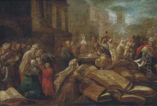 Figures At A Temple: A Ceremony To Minerva Oil Painting by Frans II Francken