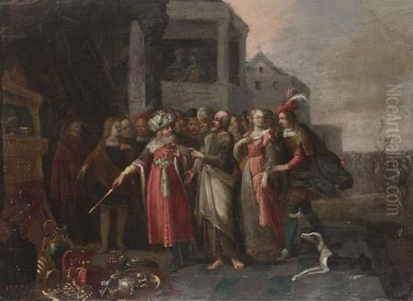 Croesus And Solon Oil Painting by Frans II Francken