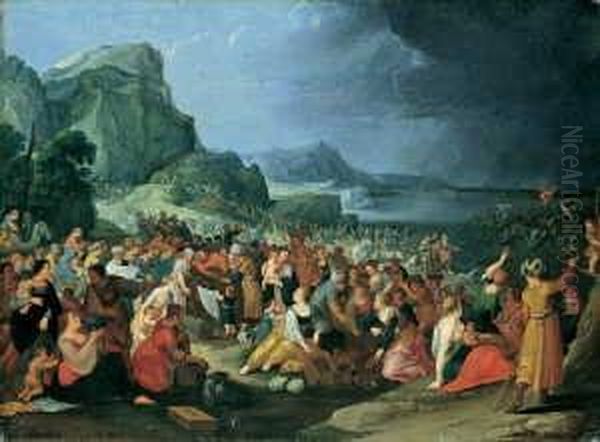 Nachfolge Die Israeliten Nach 
Dem Durchzug Durch Das Rote Meer. Ol Auf Leinwand. H 57,5; B 77 Cm. 
Farbtafel Oil Painting by Frans II Francken