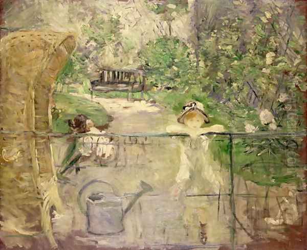 Little Girls in the Garden or, the Basket Chair 1885 Oil Painting by Berthe Morisot