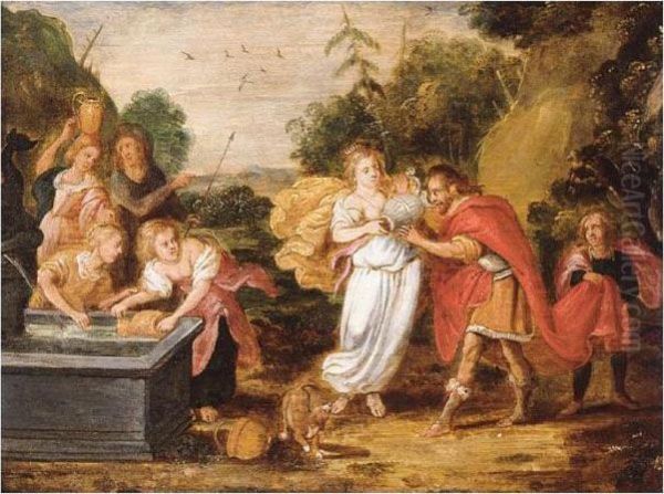 Rebecca And Eliezer At The Well Oil Painting by Frans II Francken