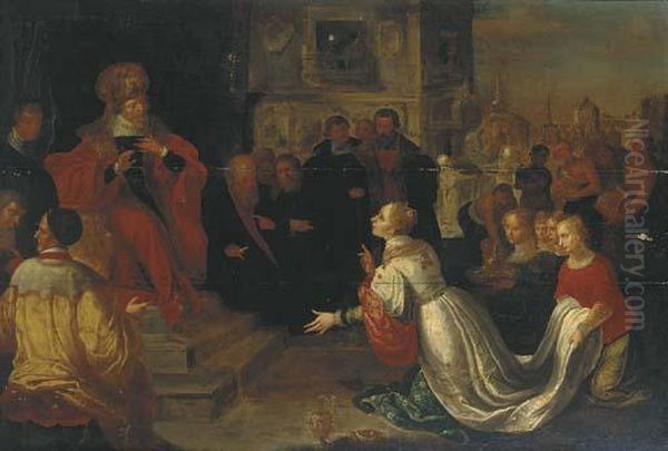 Solomon And The Queen Of Sheba Oil Painting by Frans II Francken