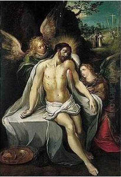 The Crucified Christ Supported By Angels Oil Painting by Frans II Francken