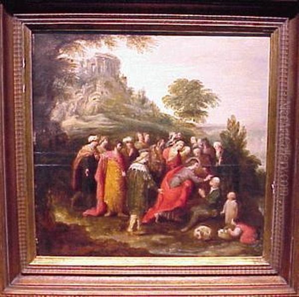 Christ Healing The Blind Man Oil Painting by Frans II Francken