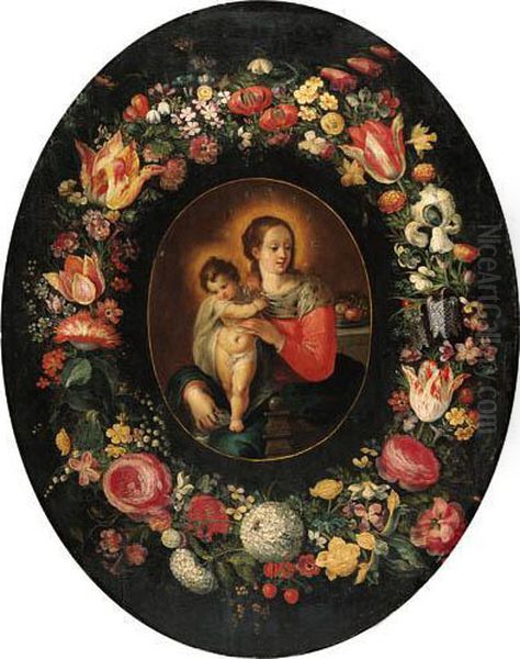 A Garland Of Flowers Surrounding A Medallion Of The Virgin Andchild Oil Painting by Frans II Francken