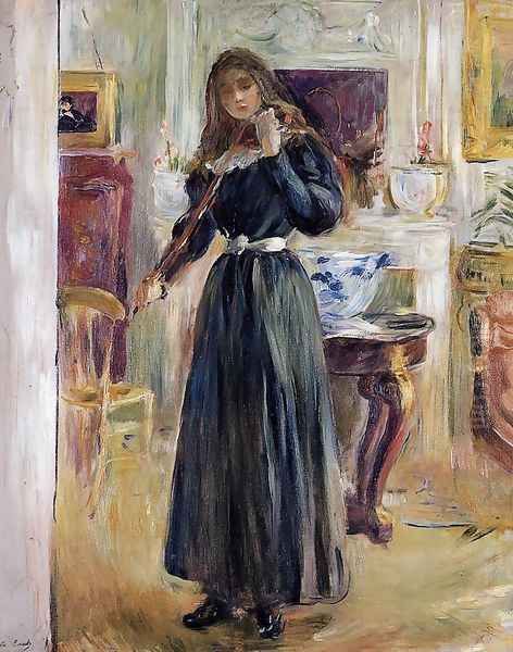 Julie Playing A Violin Oil Painting by Berthe Morisot