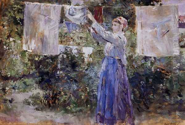 Woman Hanging Out The Wash Oil Painting by Berthe Morisot