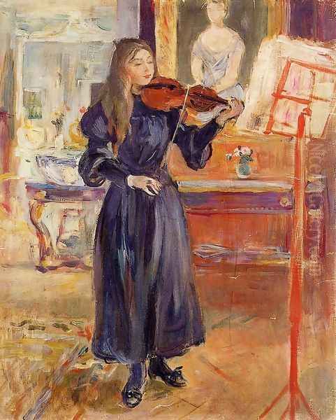 Studying The Violin Oil Painting by Berthe Morisot