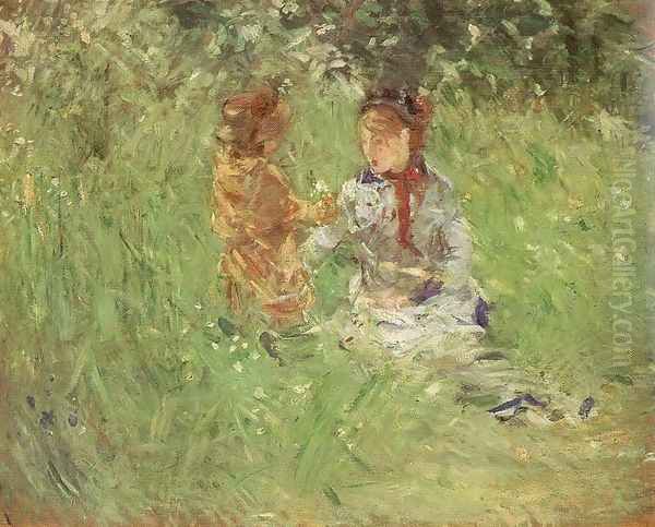 Woman and Child in the Garden at Bougival 1882 Oil Painting by Berthe Morisot