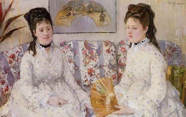 Two Sisters On A Couch Oil Painting by Berthe Morisot