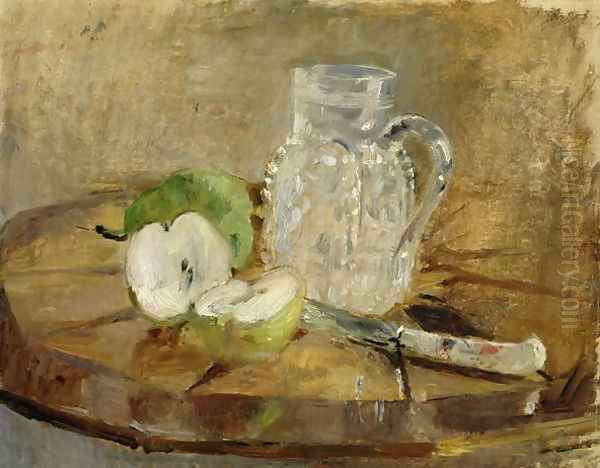 Still Life with a Cut Apple and a Pitcher 1876 Oil Painting by Berthe Morisot