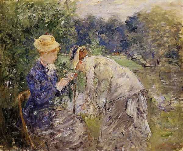 Woman Picking Flowers Oil Painting by Berthe Morisot