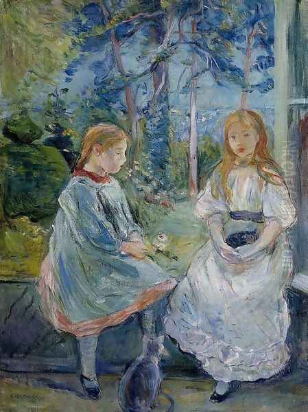 Little Girls At The Window (Jeanne And Edma Bodeau) Oil Painting by Berthe Morisot