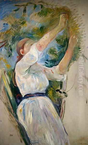 Girl gathering cherries 1891 Oil Painting by Berthe Morisot