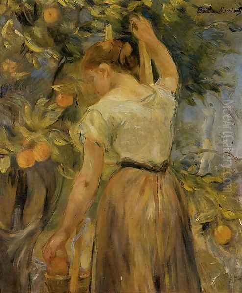 Young Woman Picking Oranges Oil Painting by Berthe Morisot