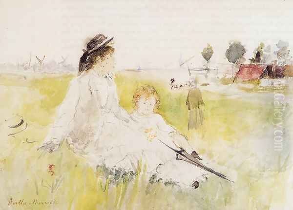 Girl And Child On The Grass Oil Painting by Berthe Morisot