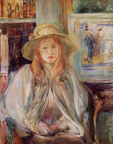 Girl In A Straw Hat Oil Painting by Berthe Morisot