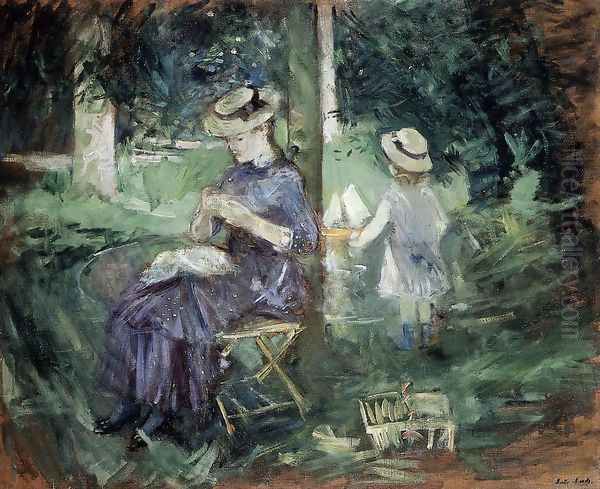 Girl Sewing In A Garden Oil Painting by Berthe Morisot