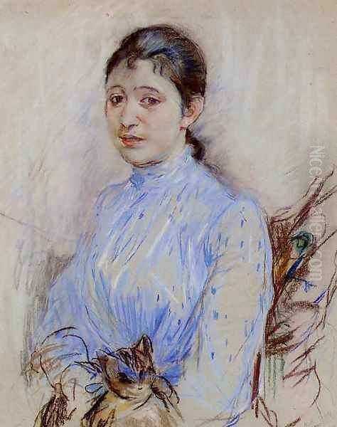 Young Woman In A Blue Blouse Oil Painting by Berthe Morisot