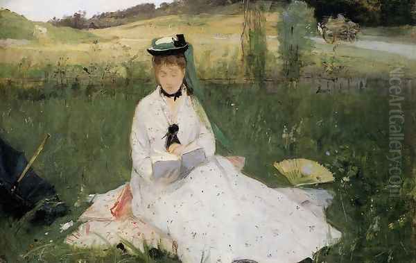 Reading With Green Umbrella Oil Painting by Berthe Morisot